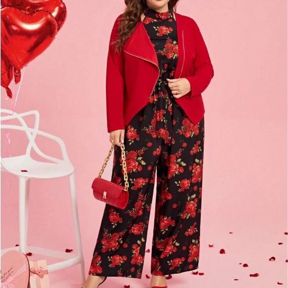 Plus Size Floral Backless Open Back Halter Top Wide Leg Palazzo Pants Jumpsuit - Picture 7 of 7